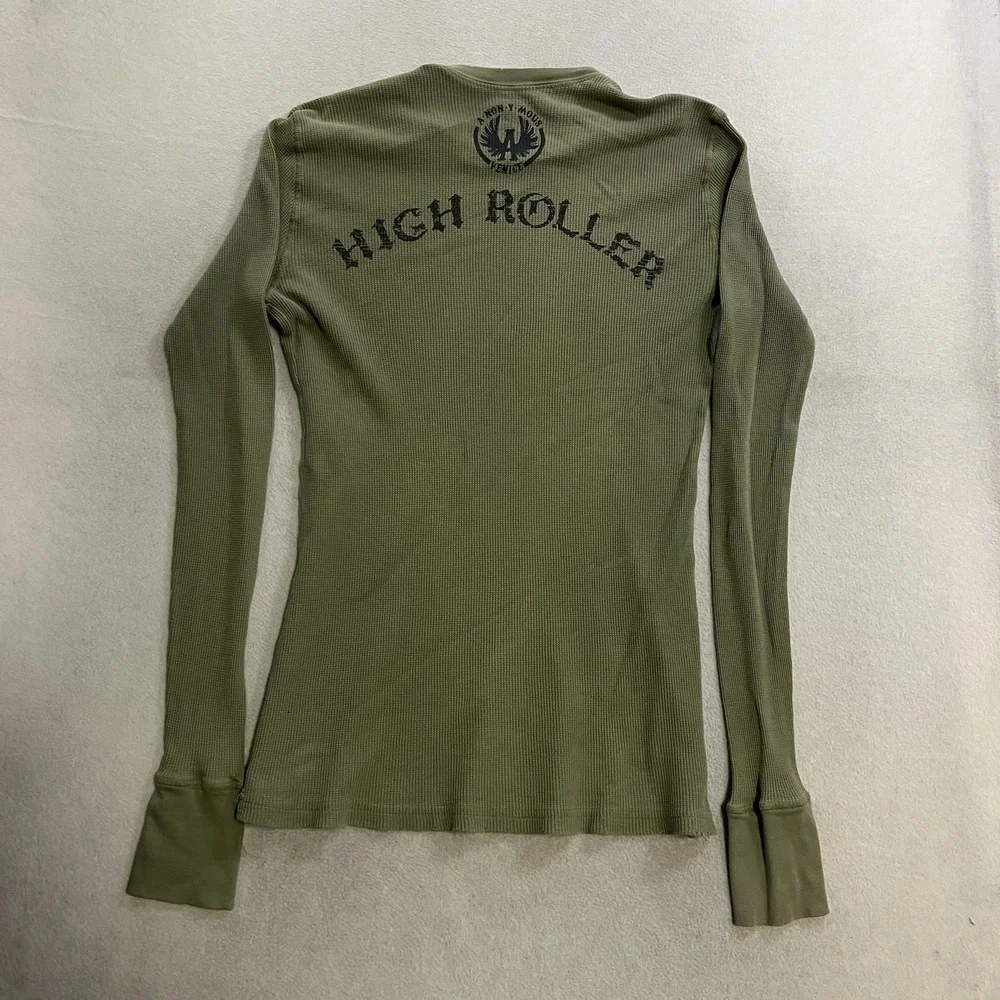Vintage Anonymous Venice Big Bad Man Thermal Shirt Adult Size Large Green STAINS